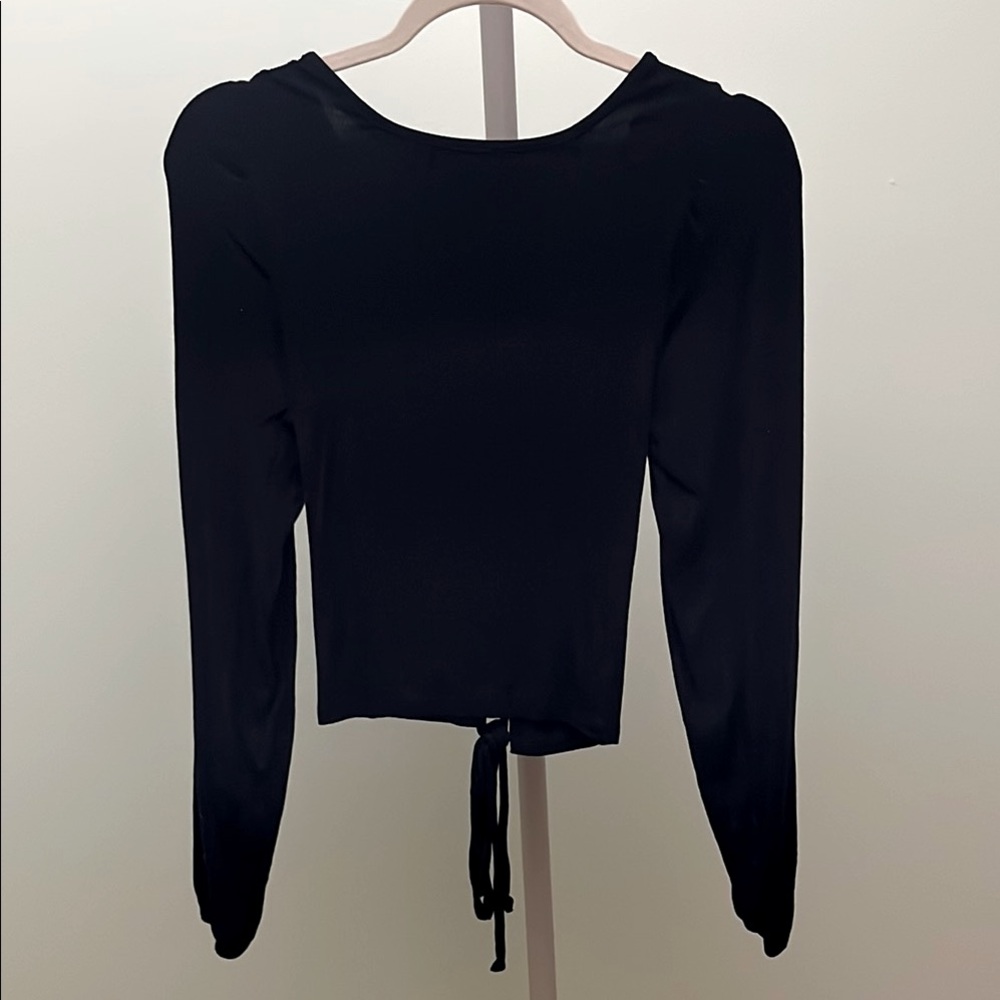 {{LNA}} Black Long Sleeve Tie-Back Top